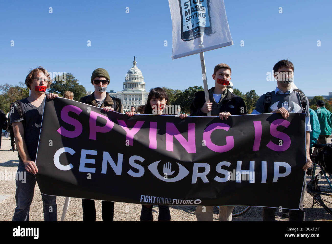 Washington, DC USA. 26th Oct, 2013. :  Thousands of citizens and many public advocacy organizations gather to rally on Capitol Hill in protest, resulting from recent  reports of domestic and international surveillance by the NSA © B Christopher/Alamy Live News Stock Photo