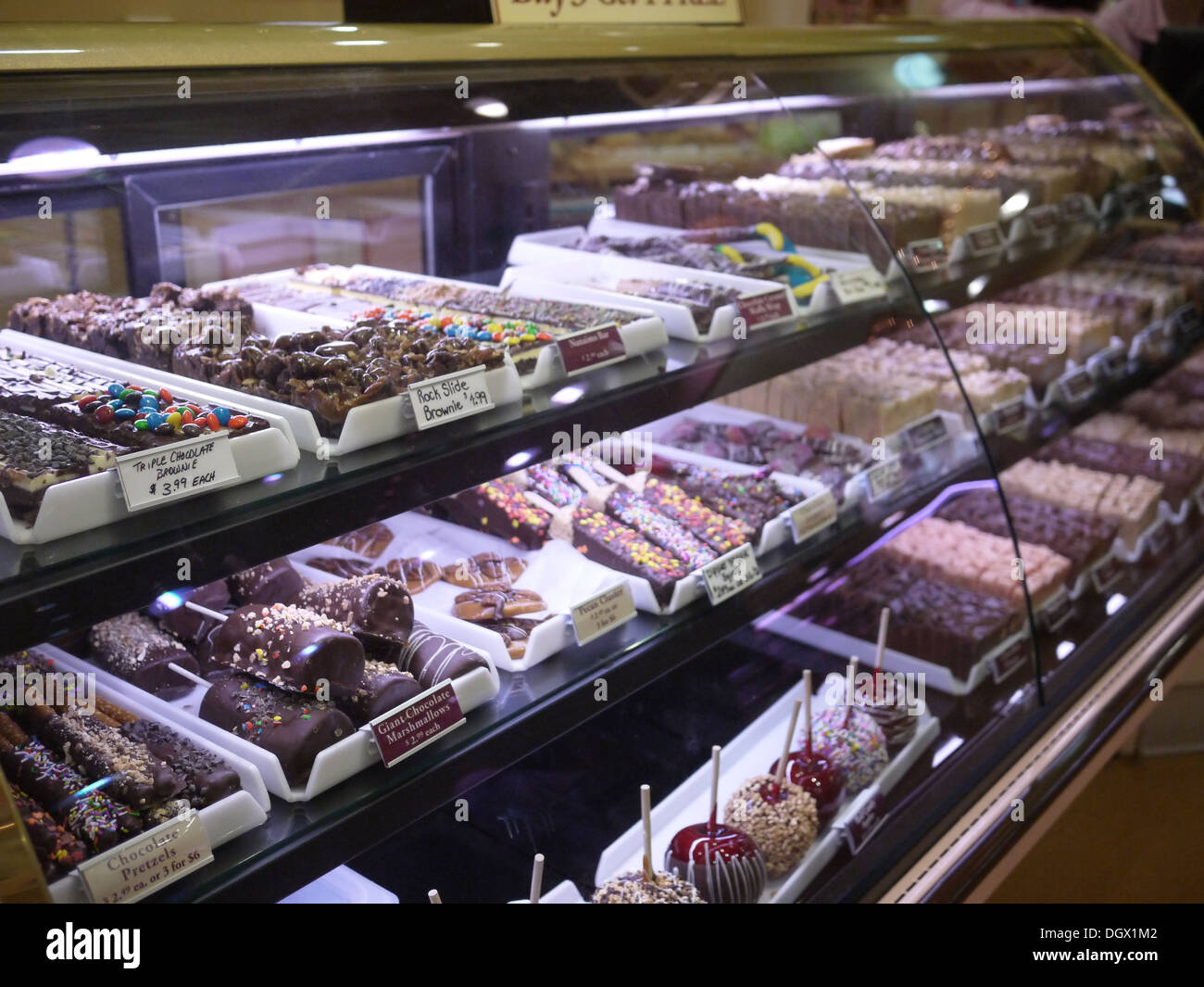 chocolate candy fudge sweet shop Stock Photo