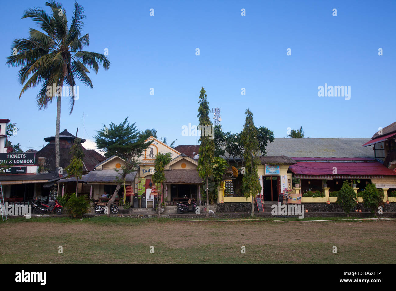 Coffee restaurant shops Indonesia Ubud Bali Asia little by soccer field city town attraction tourist destination enjoy enjoyment Stock Photo