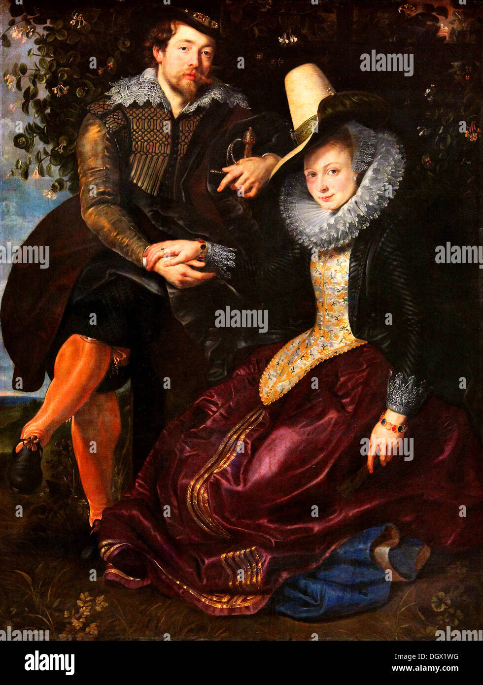 The Artist and His First Wife, Isabella Brant, in the Honeysuckle Bower - by Peter Paul Rubens, 1625 Stock Photo