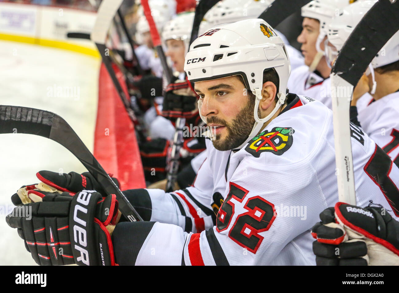Chicago Blackhawk Brandon Bollig during an NHL hockey game during the 2013-2014 season Stock Photo