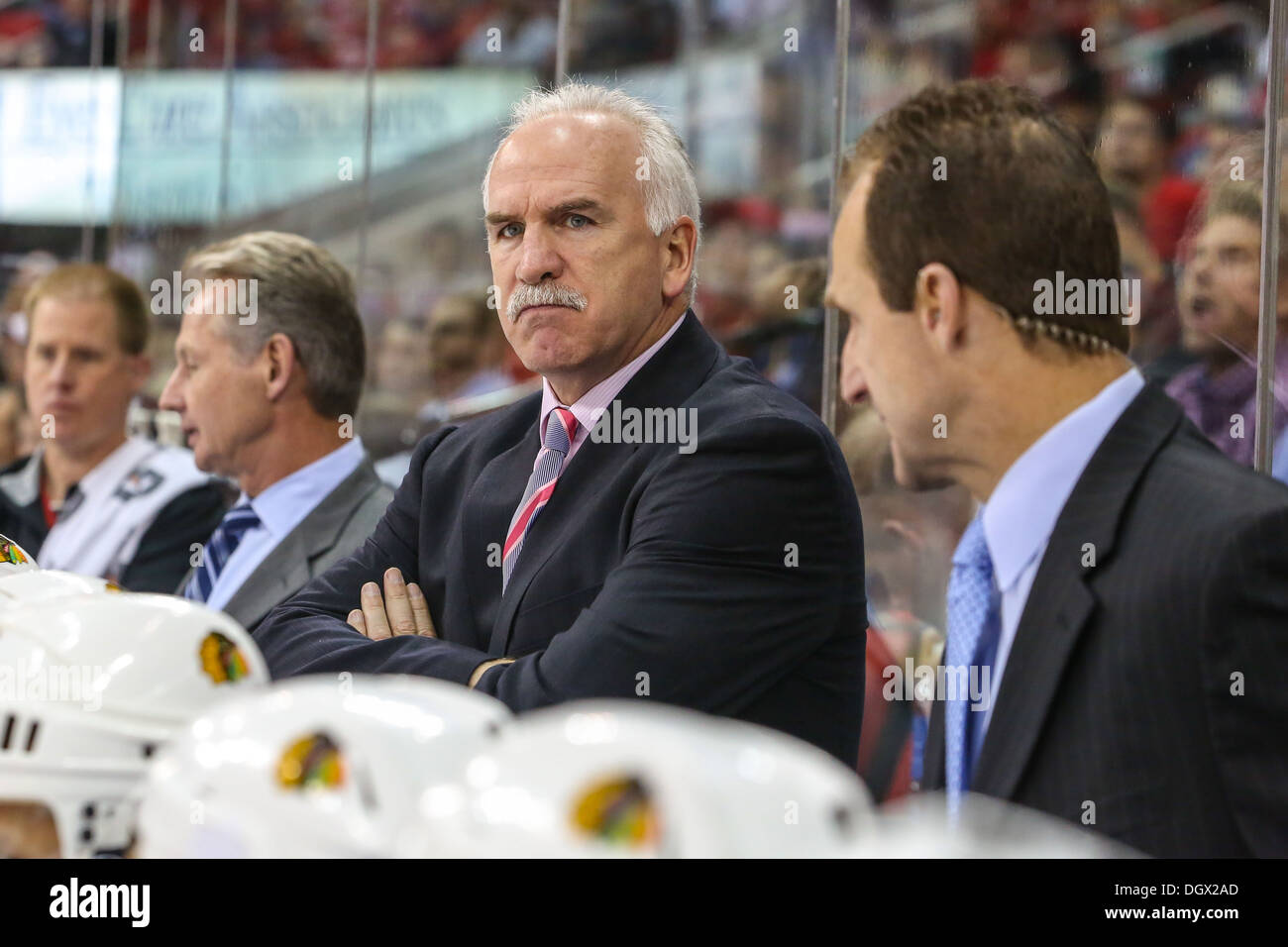 Chicago Blackhawk JOEL QUENNEVILLE Head Coach during an NHL hockey game during the 2013-2014 season Stock Photo