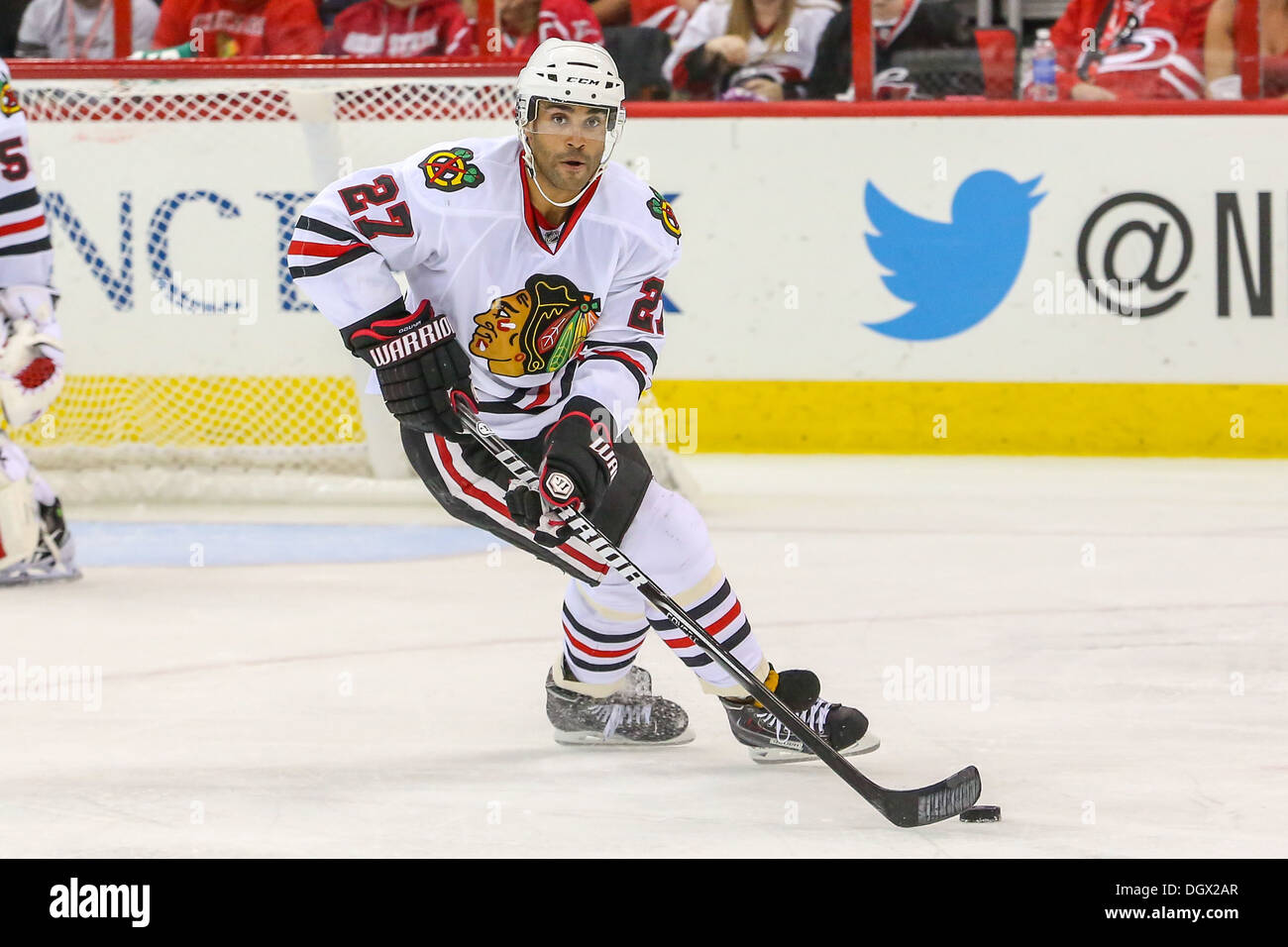 Chicago Blackhawk Johnny Oduya  during an NHL hockey game during the 2013-2014 season Stock Photo