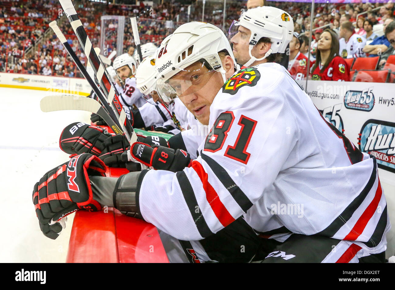 Chicago Blackhawk Marian Hossa during an NHL hockey game during the 2013-2014 season Stock Photo