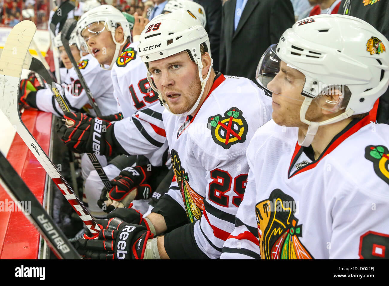 Chicago Blackhawk Bryan Bickell during an NHL hockey game during the 2013-2014 season Stock Photo