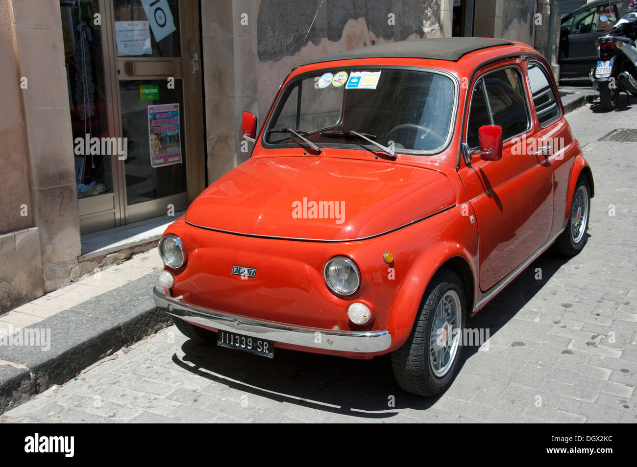 Car, Fiat Bambino, Noto, province of Syracuse, Sicily, Italy, Europe Stock Photo