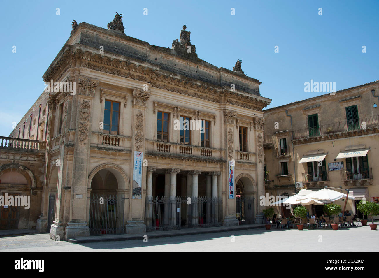 Theatre on Piazza XVI Maggio square, Noto, province of Syracuse, Sicily, Italy, Europe Stock Photo