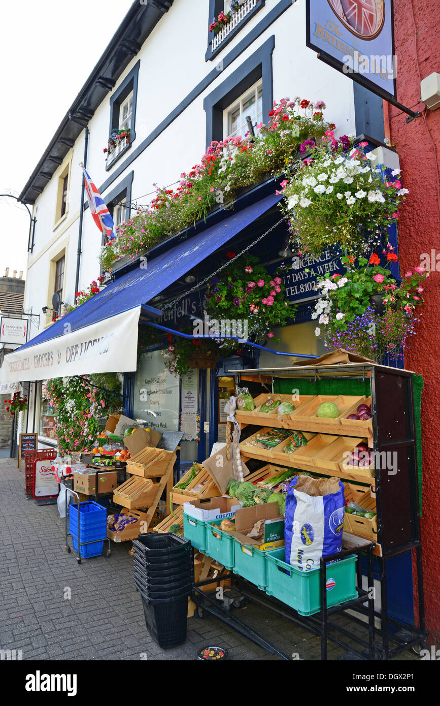 Fruit & vegetable shop on High Street, Crickhowell, Brecon Beacons National Park, Powys, Wales, United Kingdom Stock Photo