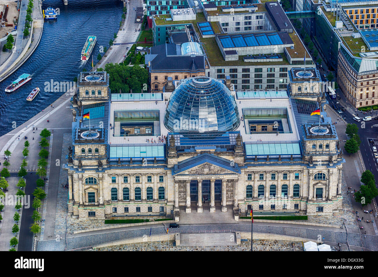 Aerial view, Reichstag Building, Government District, Spree River
