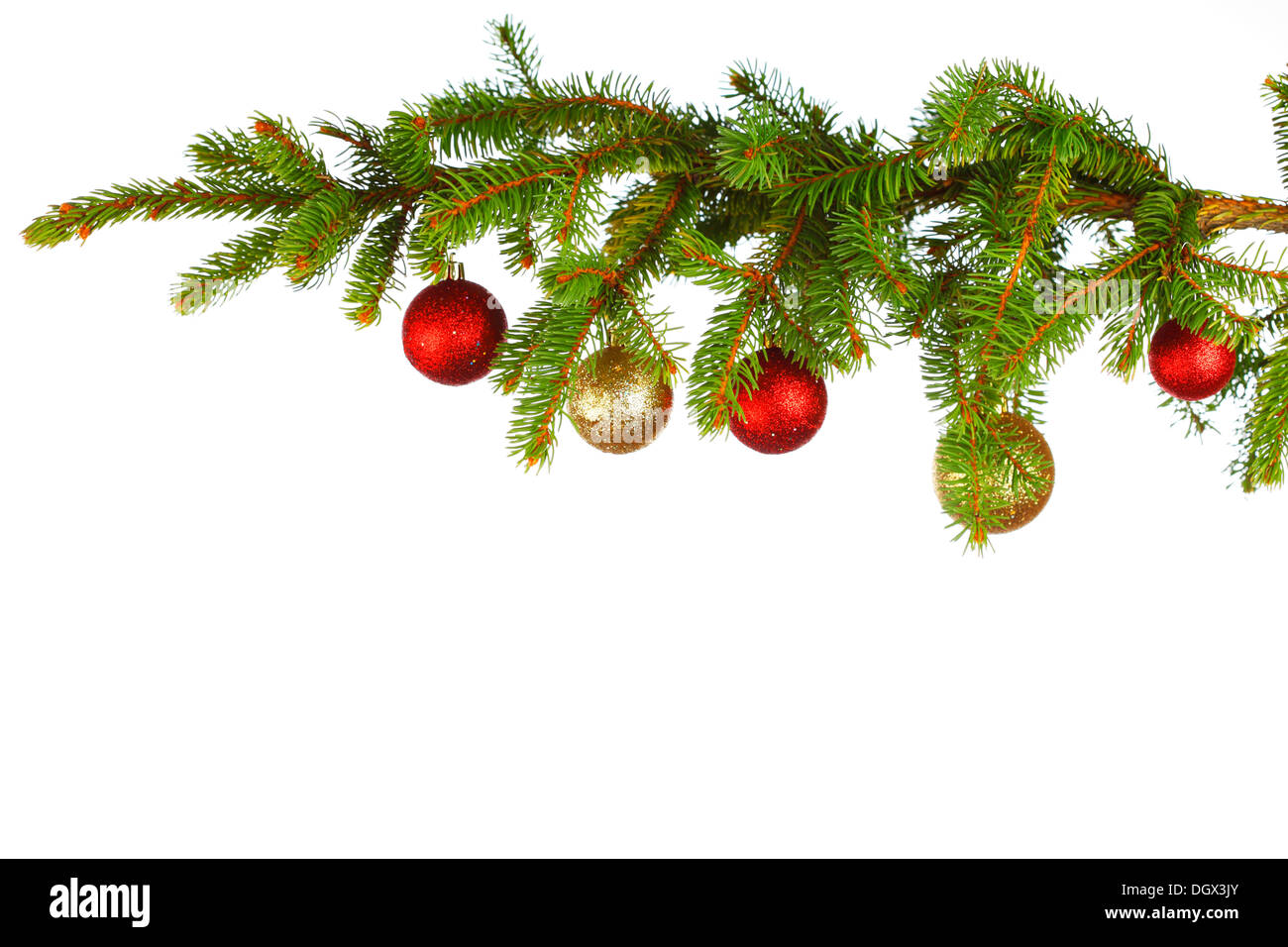 Christmas decoration on fir branch isolated on white background Stock ...