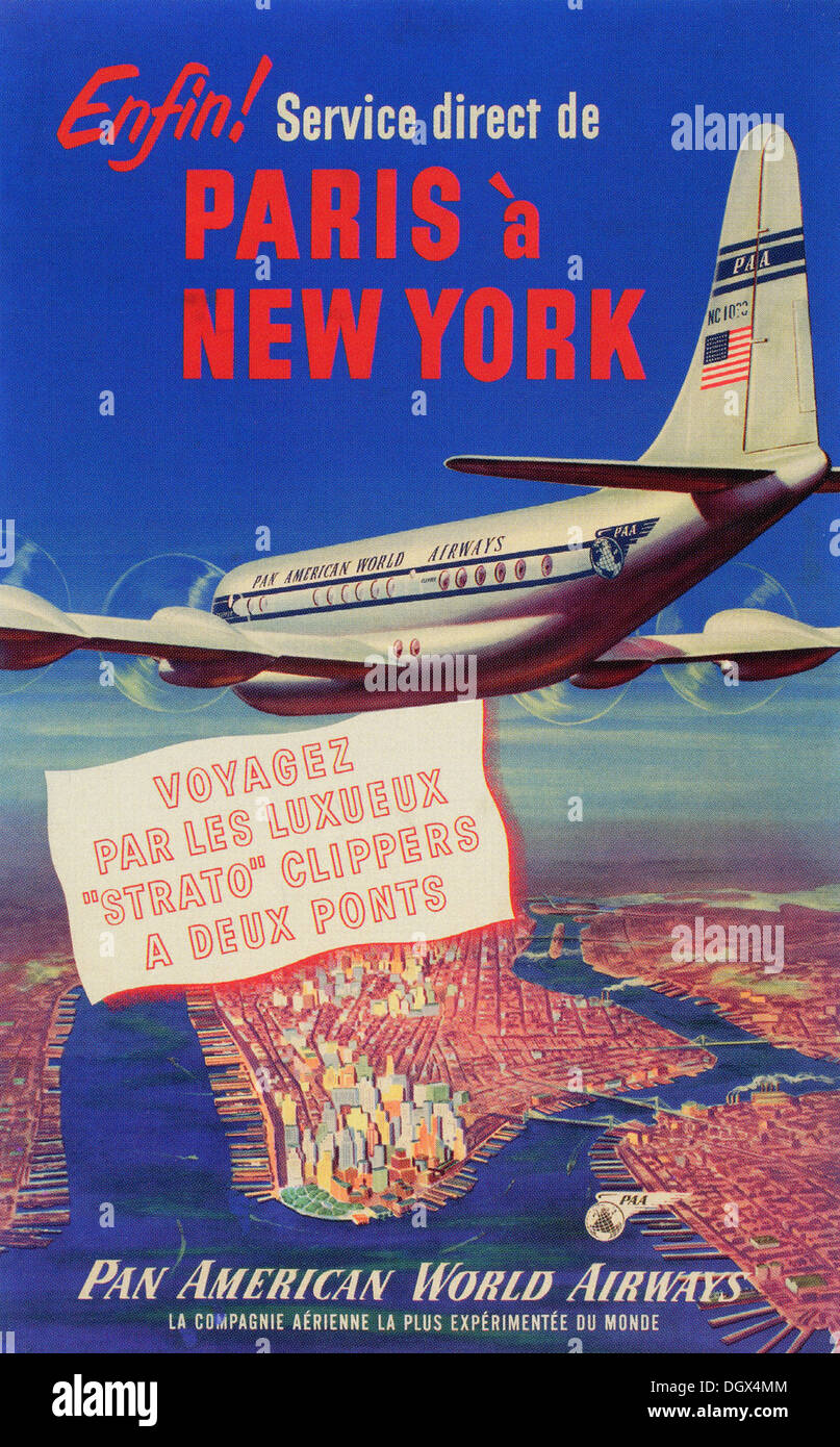 Pan American Airlines vintage travel poster, 1940's - Editorial use only. Stock Photo