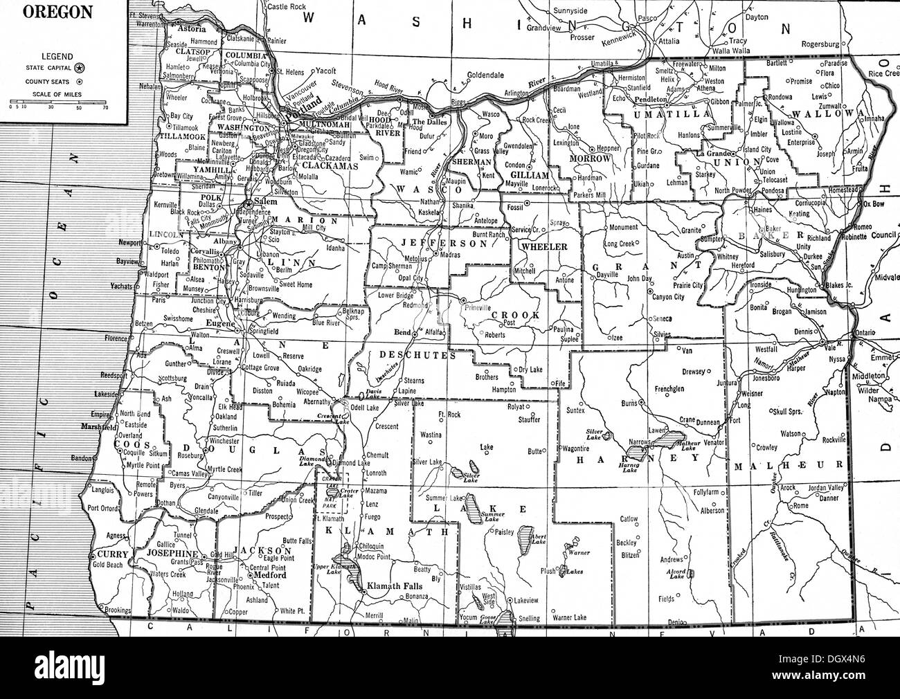 Old map of Oregon, 1930's Stock Photo