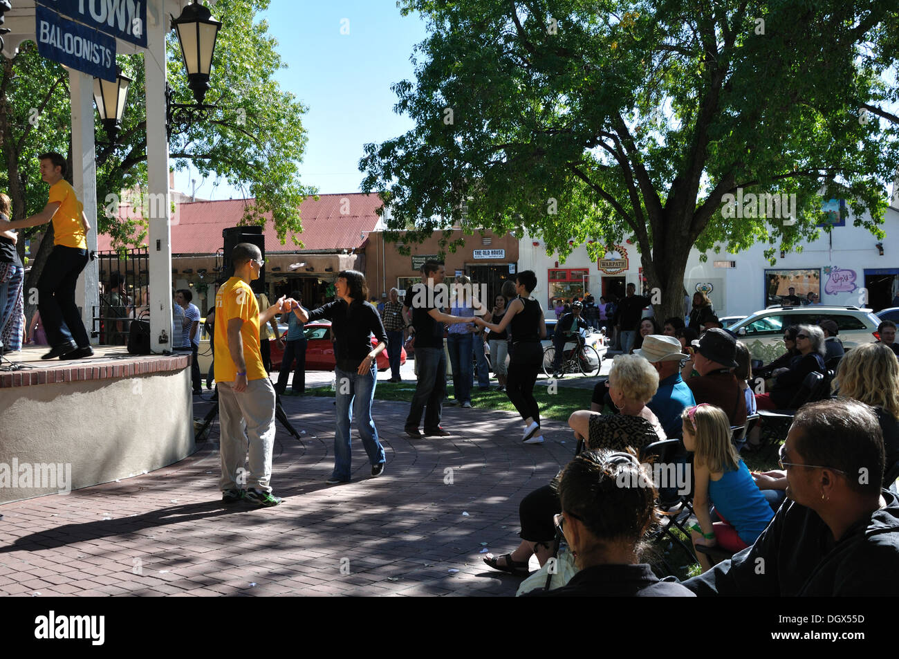 Youth dancing in the gazebo in Old Town's Main Plaza, Albuquerque, New
