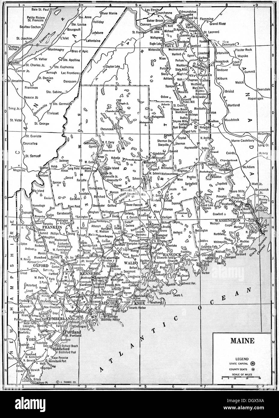 Old map of Maine state, 1930's Stock Photo Alamy