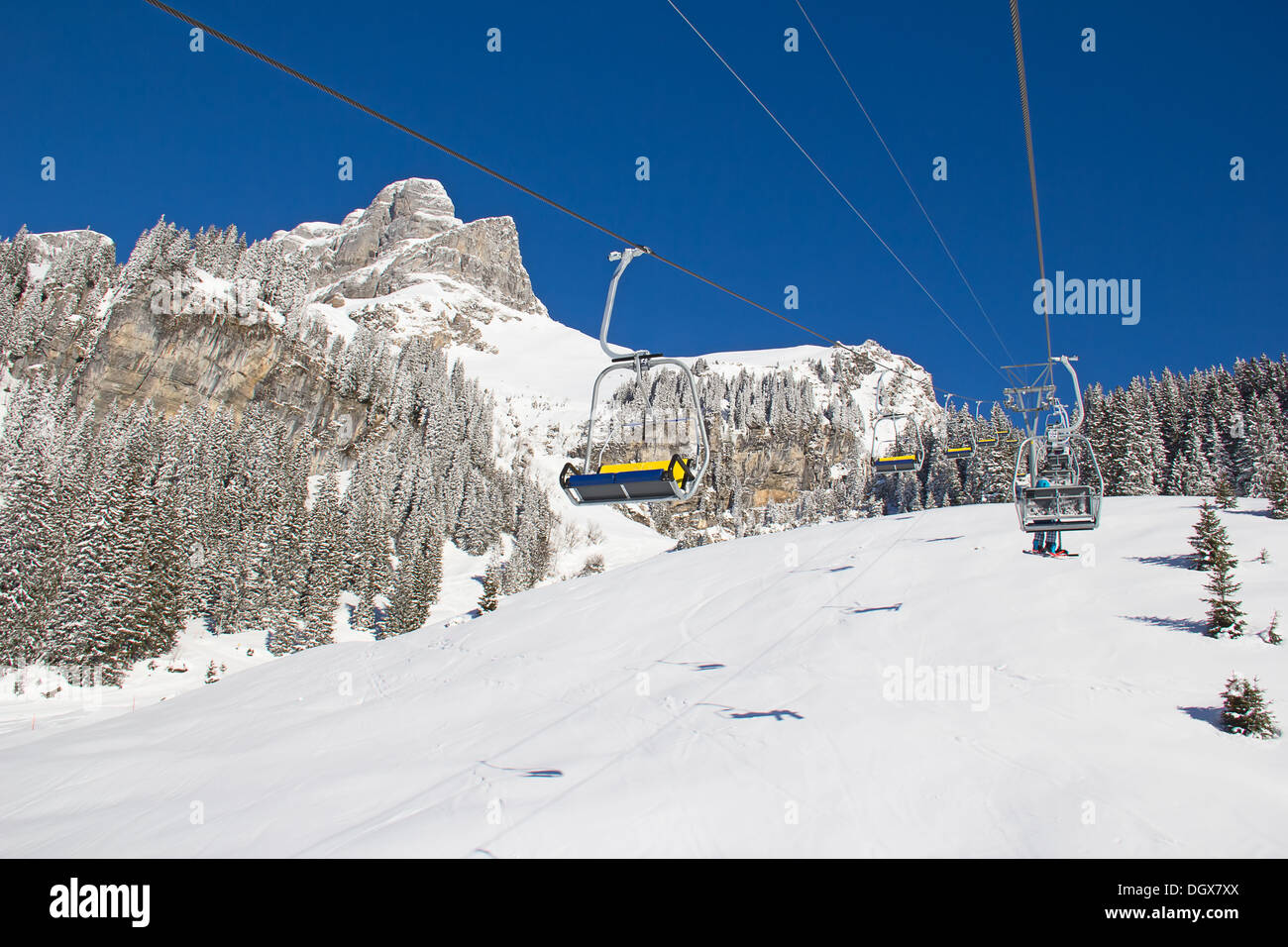 Slope on the skiing resort Elm. Switzerland Stock Photo