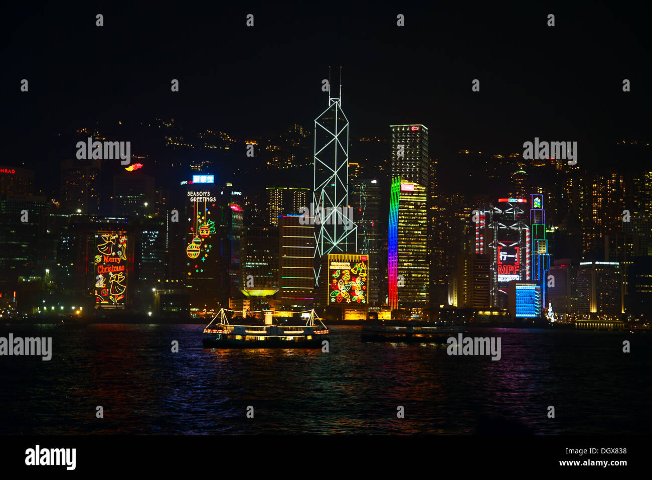 HONG KONG - 5 DECEMBER:Hong Kong night view with various Christmas