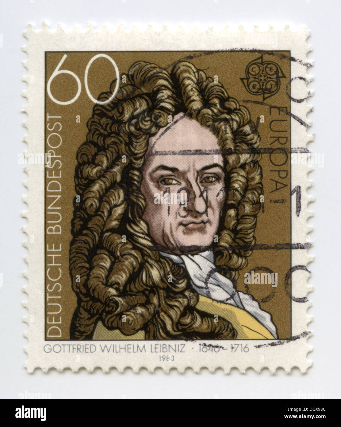 Germany postage stamp depicting Gottfried Wilhelm von Leibniz, a German mathematician and philosopher Stock Photo