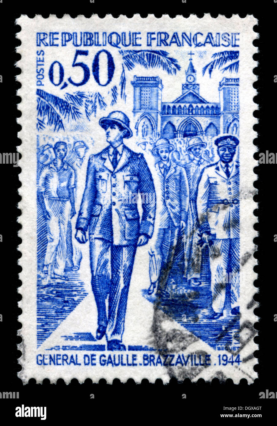 France postage stamp depicting Charles de Gaulle in Brazzaville