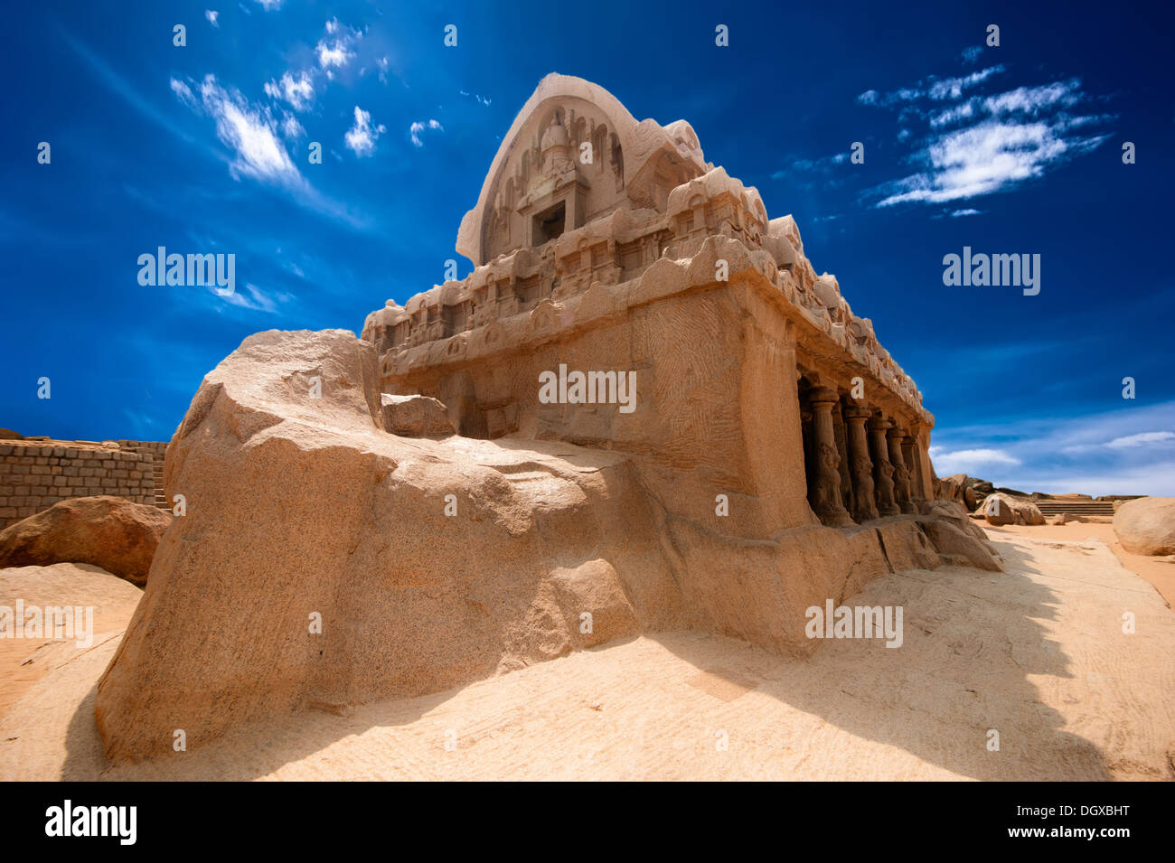 Panch Rathas Monolithic Hindu Temple in Mahabalipuram Great South Indian architecture UNESCO World Heritage Site South India Stock Photo