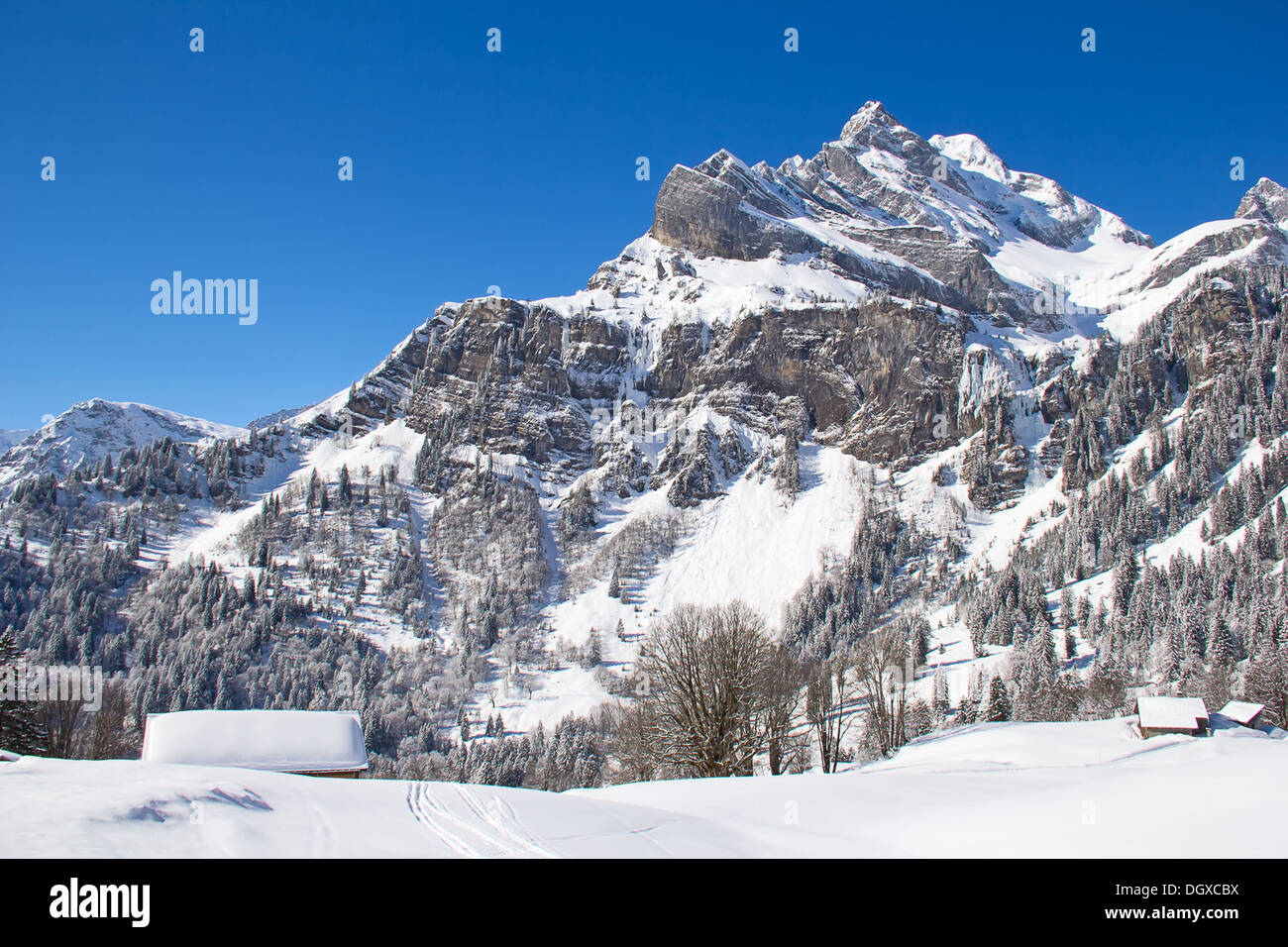 Winter in the swiss alps (Braunwald, Glarus, Switzerland Stock Photo ...
