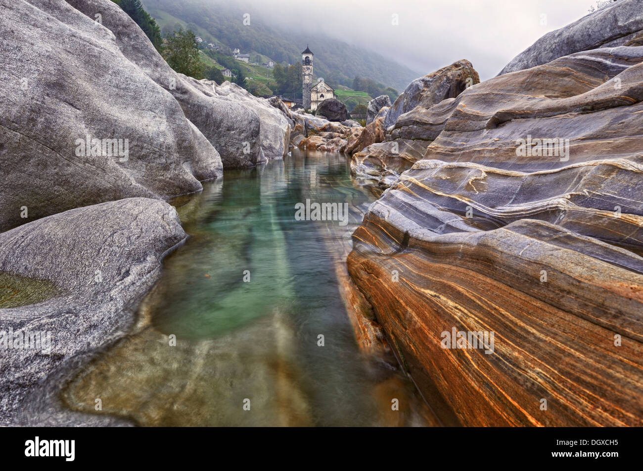 Abraded stones with river water, Lavertezzo, Valle Verzasca, Verzasca Valley, Ticino, Switzerland, Europe Stock Photo