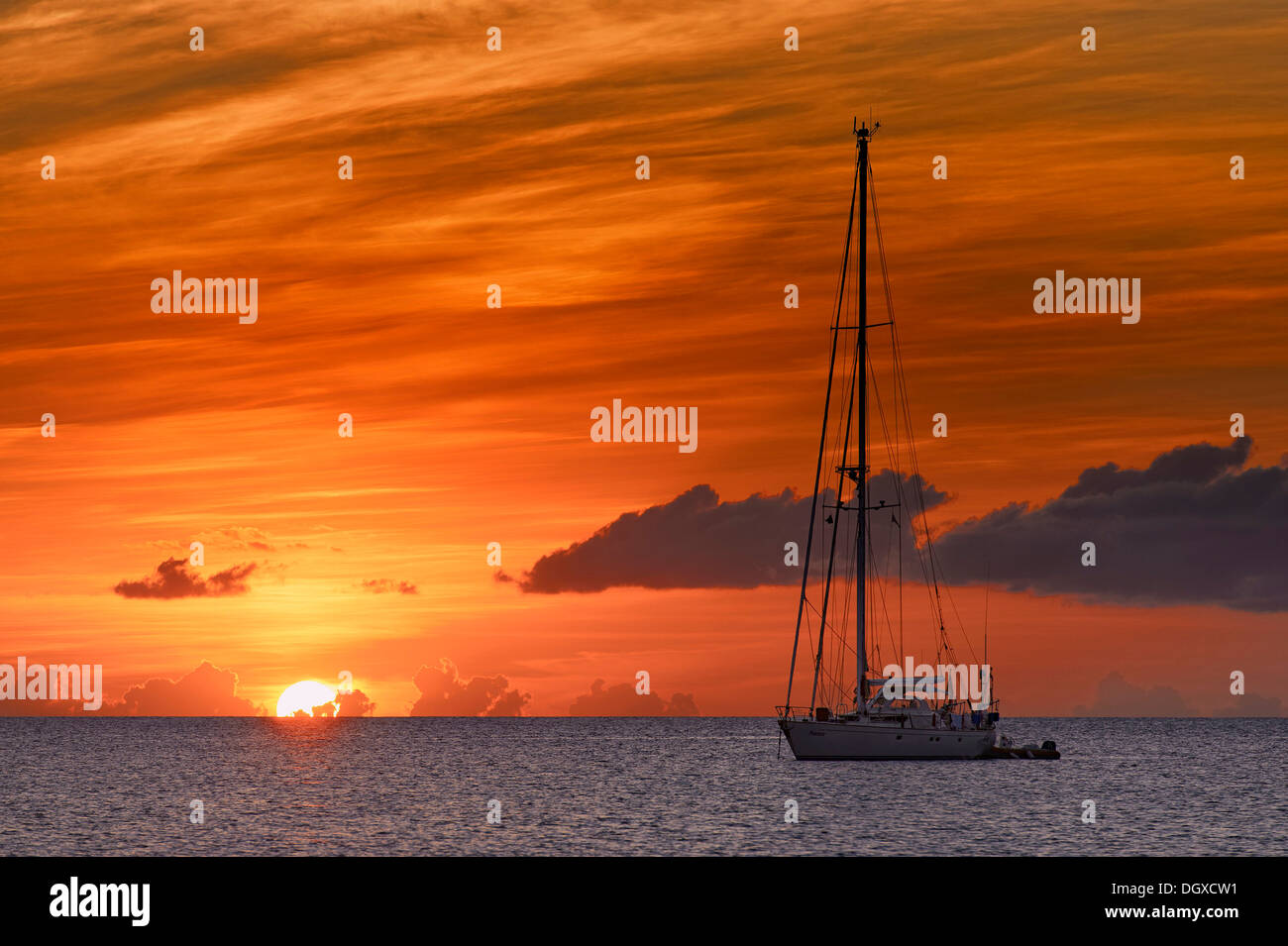 Sailboat at sunset, St. Lucia, Grenadines, Karibik, Saint Lucia Stock Photo
