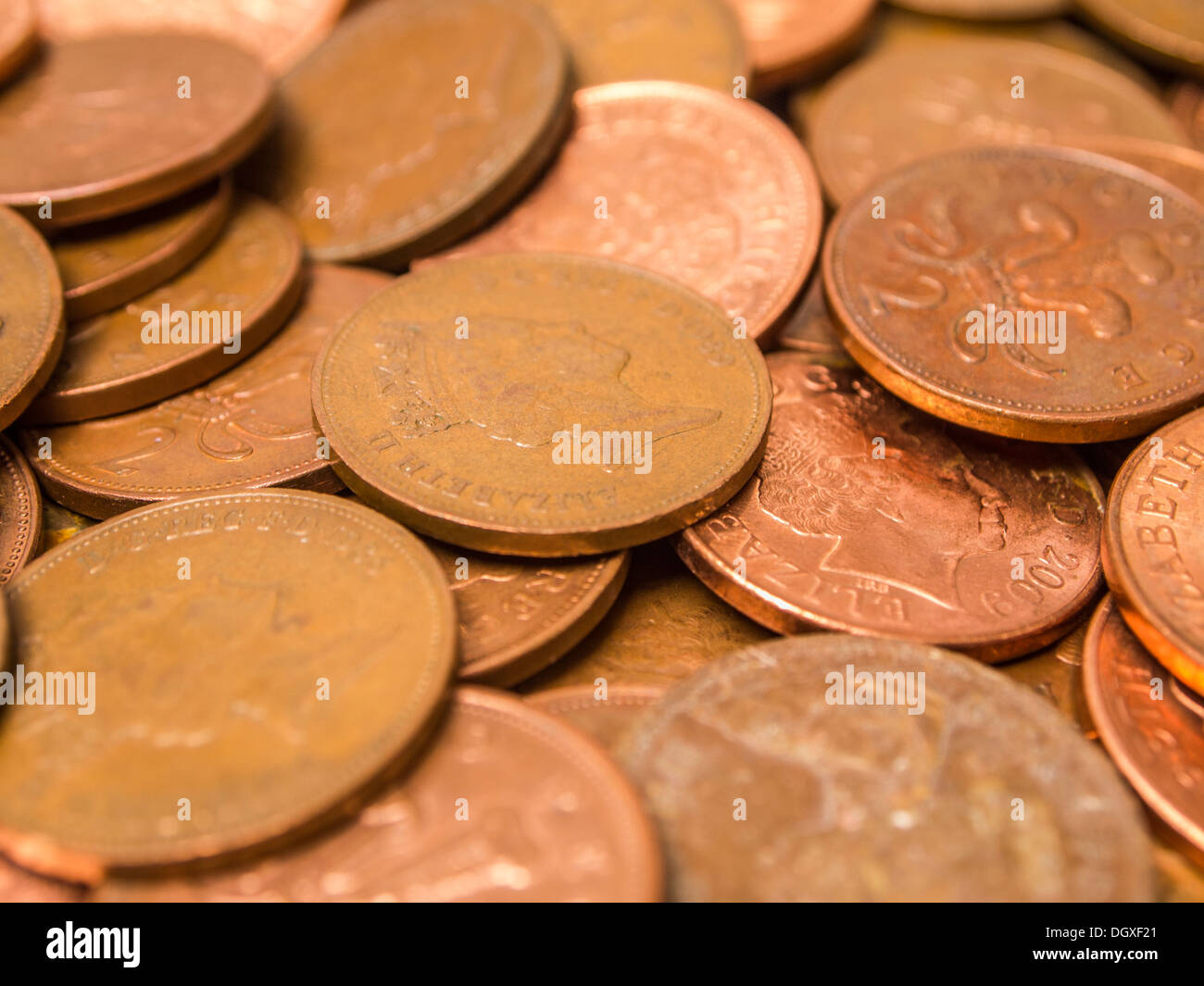 Bunch of 2 pence pieces Stock Photo - Alamy