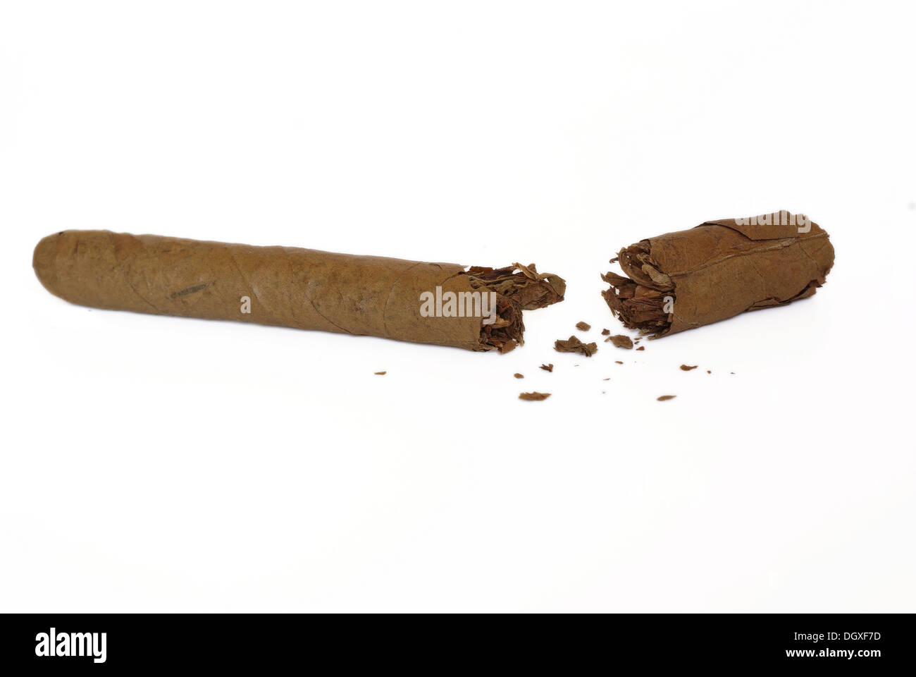broken cigar on white background Stock Photo Alamy