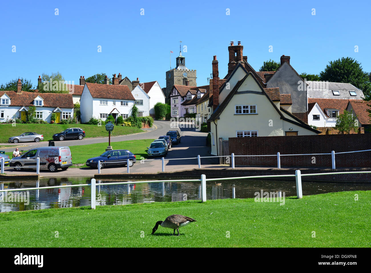 Village green and pond, Finchingfield, Essex, England, United Kingdom Stock Photo