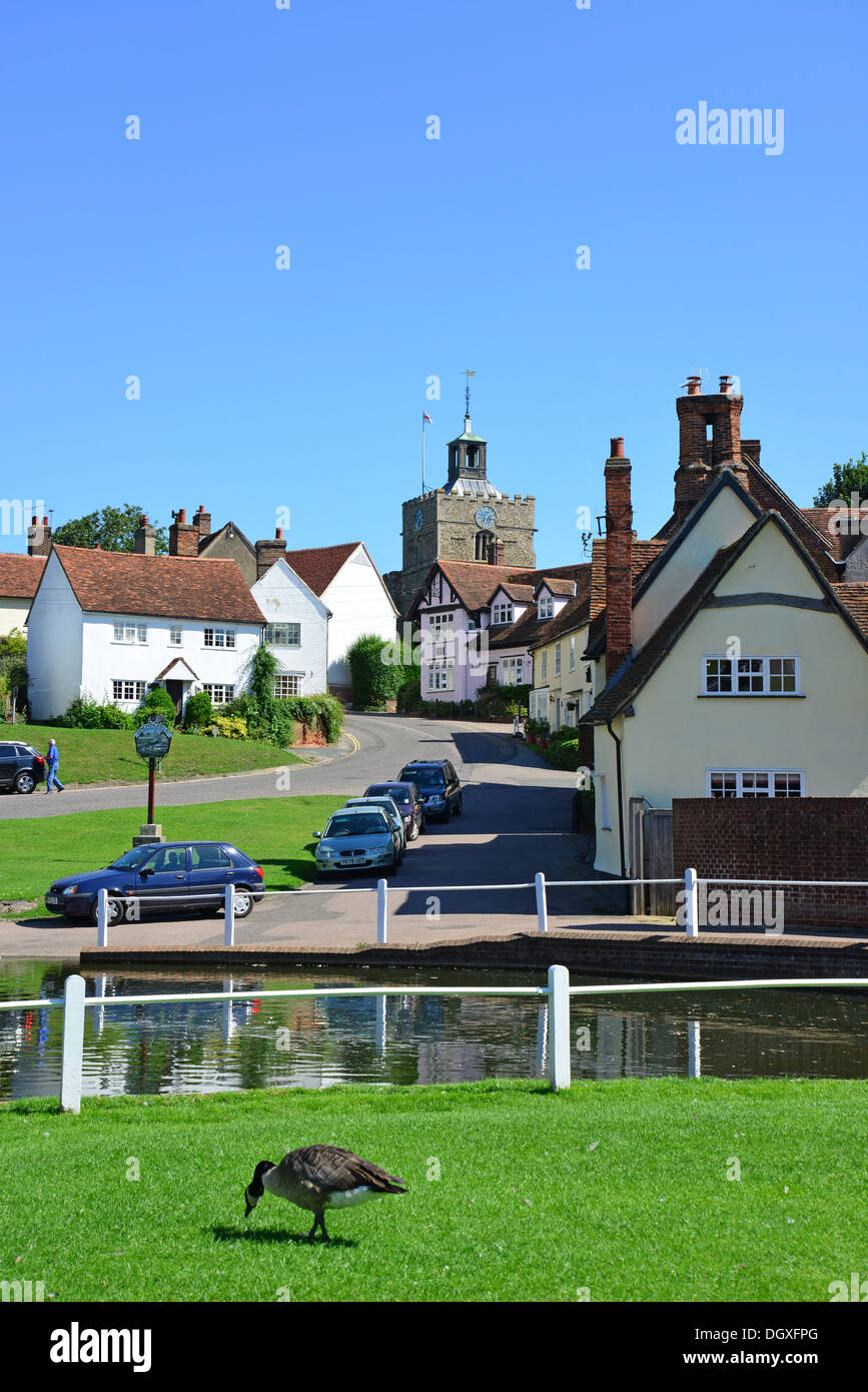 Village green and pond, Finchingfield, Essex, England, United Kingdom Stock Photo