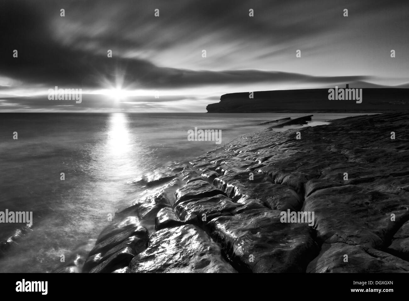 Black and white coastscape at Marwick, Orkney isles Stock Photo