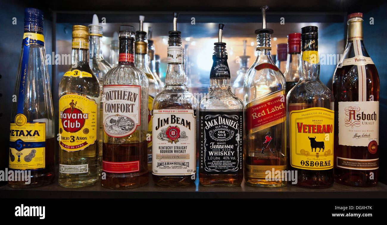 Bottles spirits on bar shelf hires stock photography and images Alamy