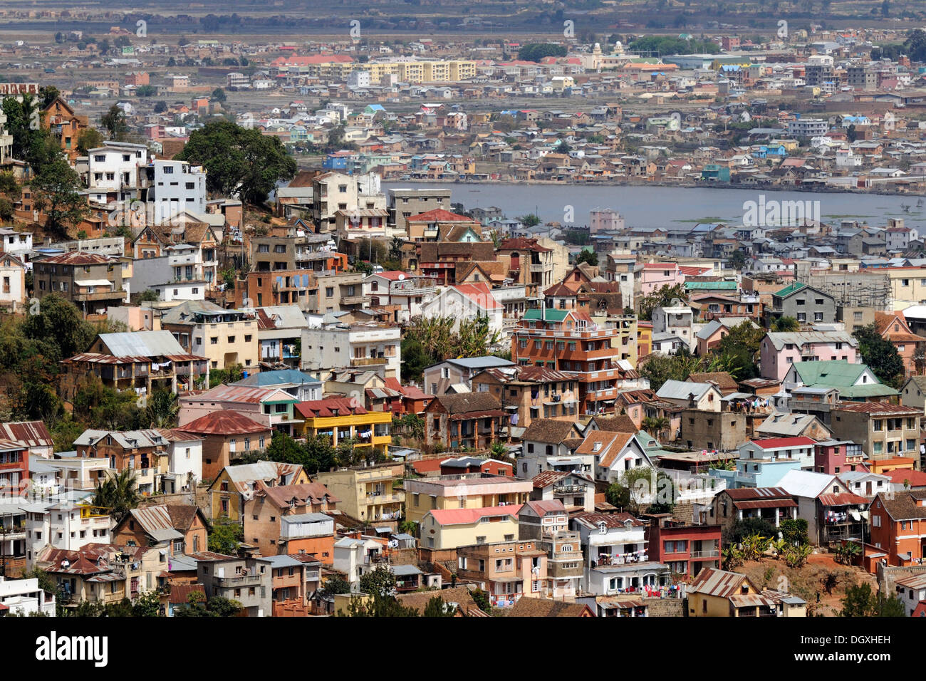 Typical district of the capital Antananarivo or Tana, formerly Tananarive, Madagascar, Africa Stock Photo