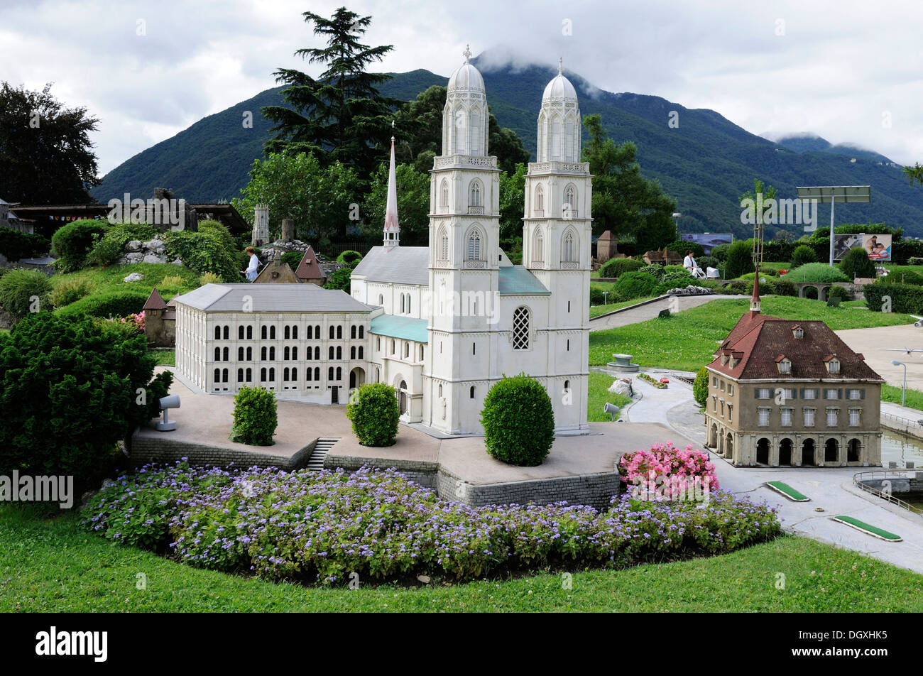 Grossmuenster and Water Church in miniature, Swissminiatur, Melide, Lugano, Ticino, Switzerland, Europe Stock Photo