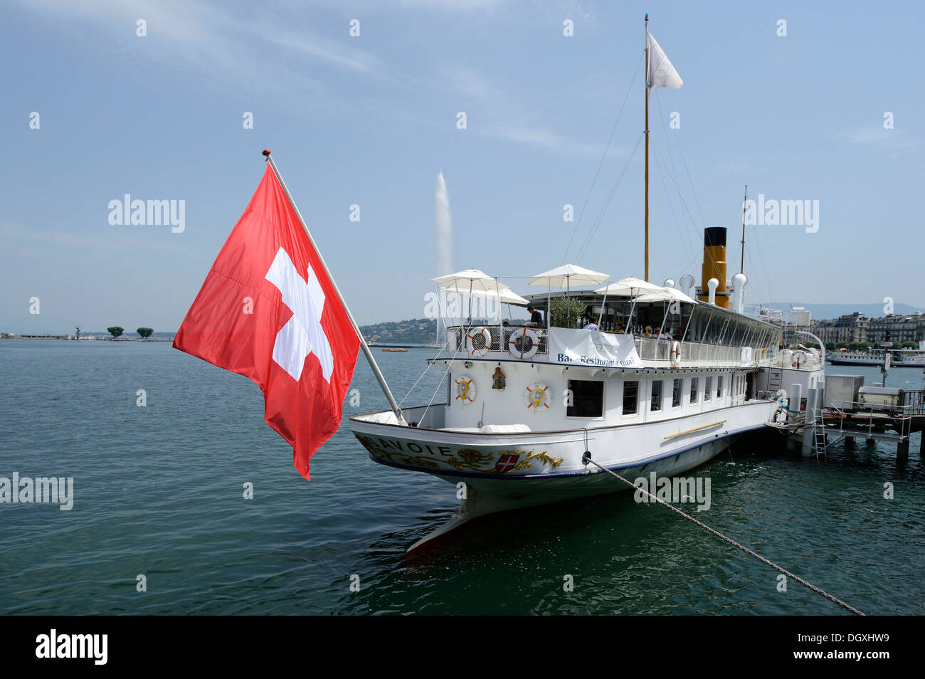Old steamer on Lake Geneva, Geneva, Switzerland, Europe Stock Photo
