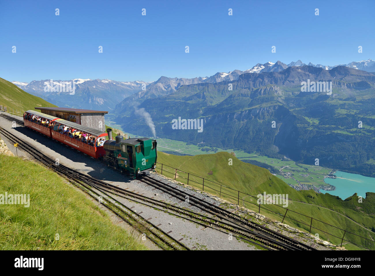 Coal-fired historic steam locomotive on Brienzer Rothorn Mountain, Brienz, Switzerland, Europe Stock Photo