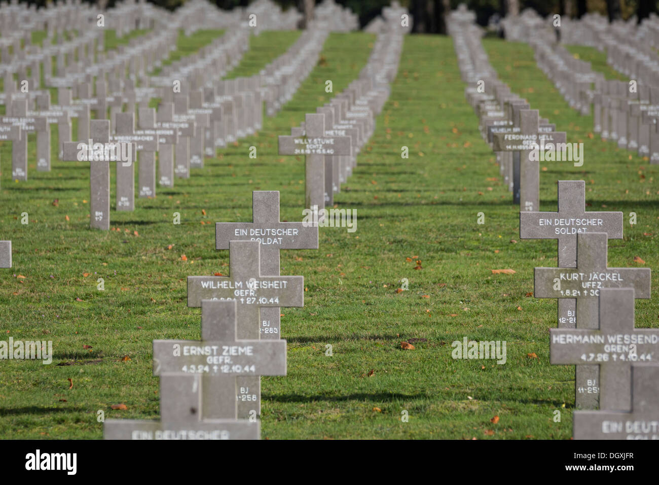 Rows of tombstones at the German war cemetery at Ysselsteyn in the Netherlands Stock Photo