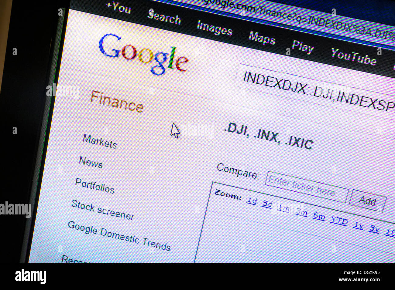 Closeup of Google finance web page Stock Photo