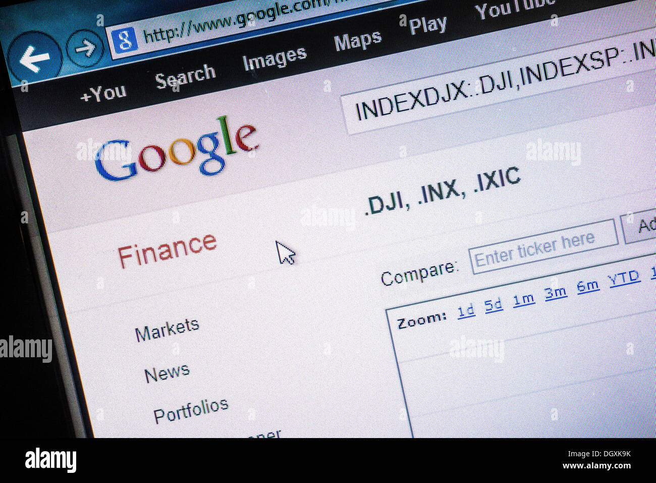 Closeup of Google finance web page Stock Photo