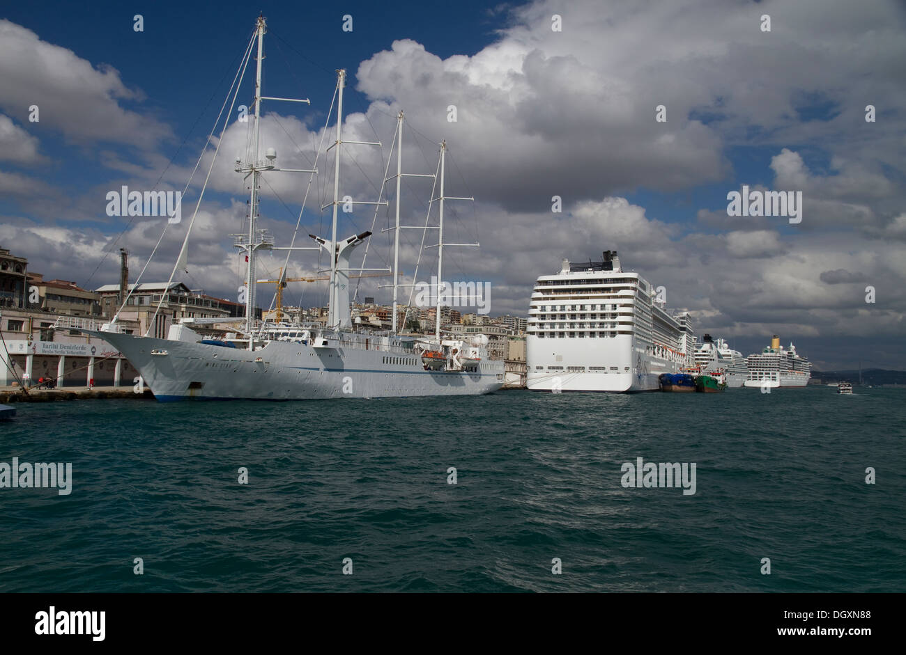 Cruise Ships in the Harbor of Istanbul Turkey Stock Photo