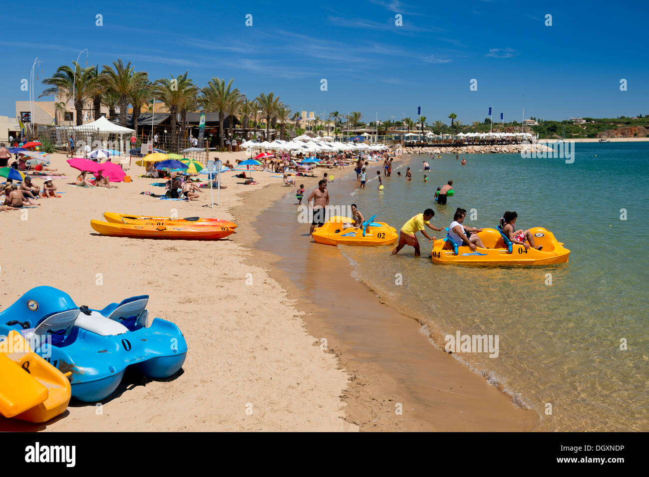 Portugal, the Algarve pedalos on Praia da Rocha beach Stock Photo