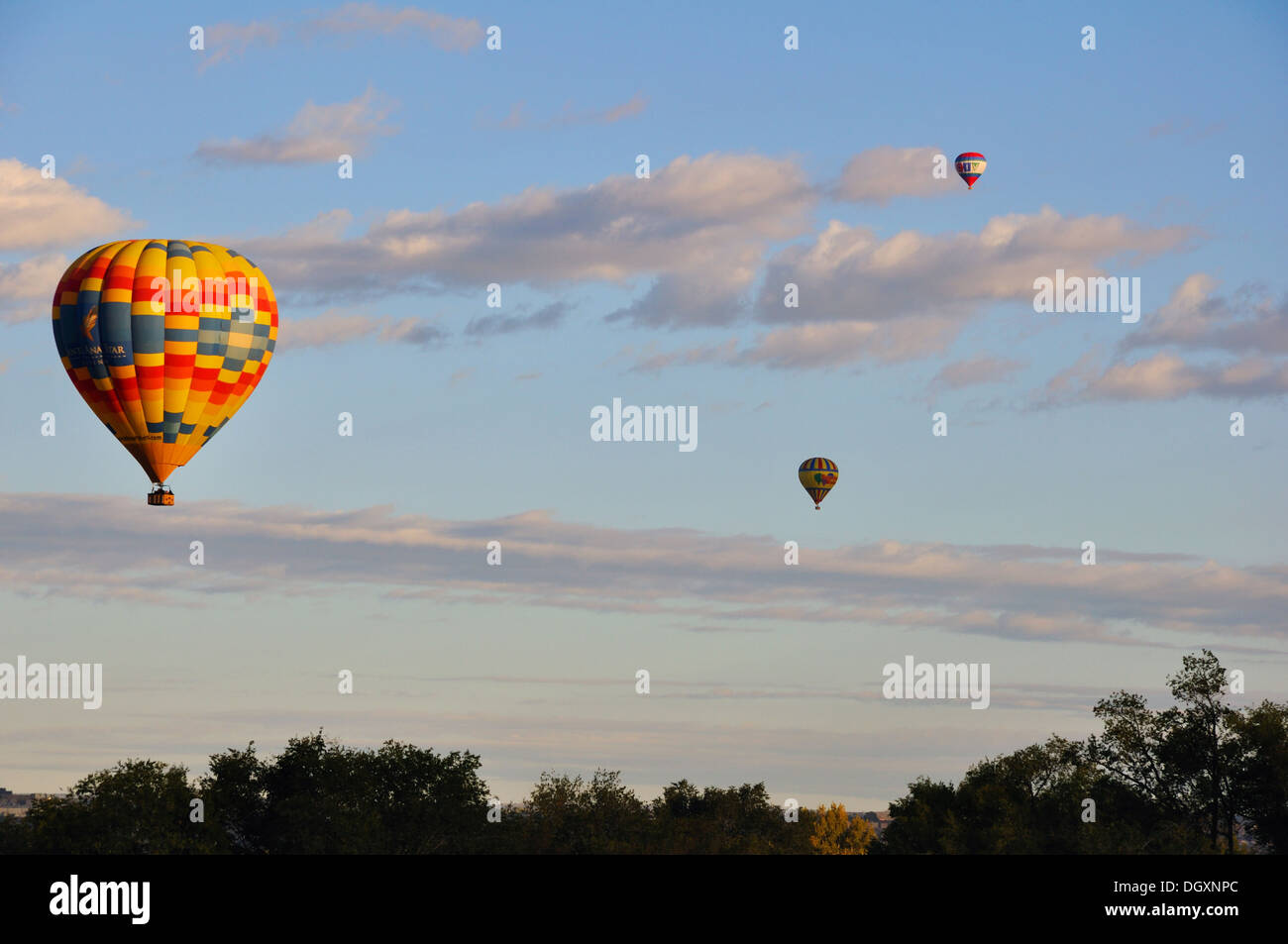Hot air balloon floating over Albuquerque, New Mexico, USA Stock Photo