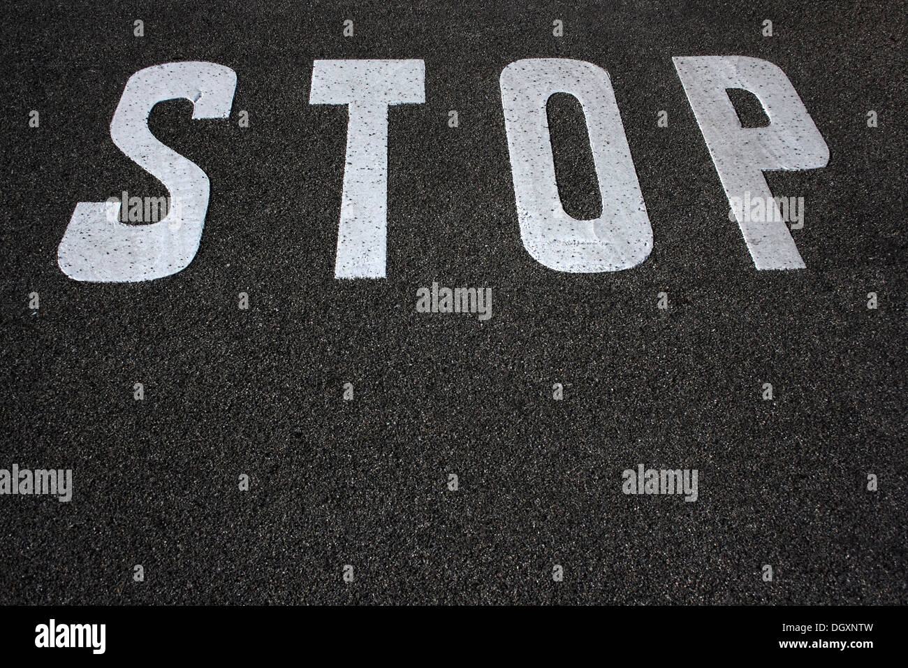 Road markings, ground markings, stop notice on asphalt Stock Photo