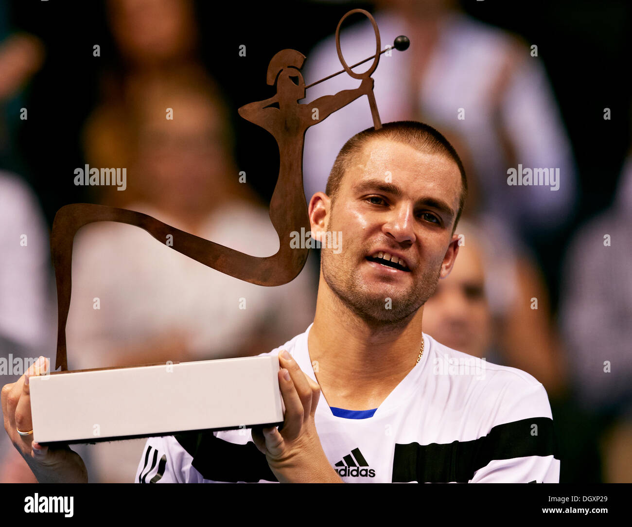 Valencia, Spain. 27th Oct, 2013. Mikhail Youzhny of Rusia poses with his trophy at the awards ceremony of the the Valencia Open 500 Tennis Tournament at the Agora Building Credit:  Action Plus Sports/Alamy Live News Stock Photo