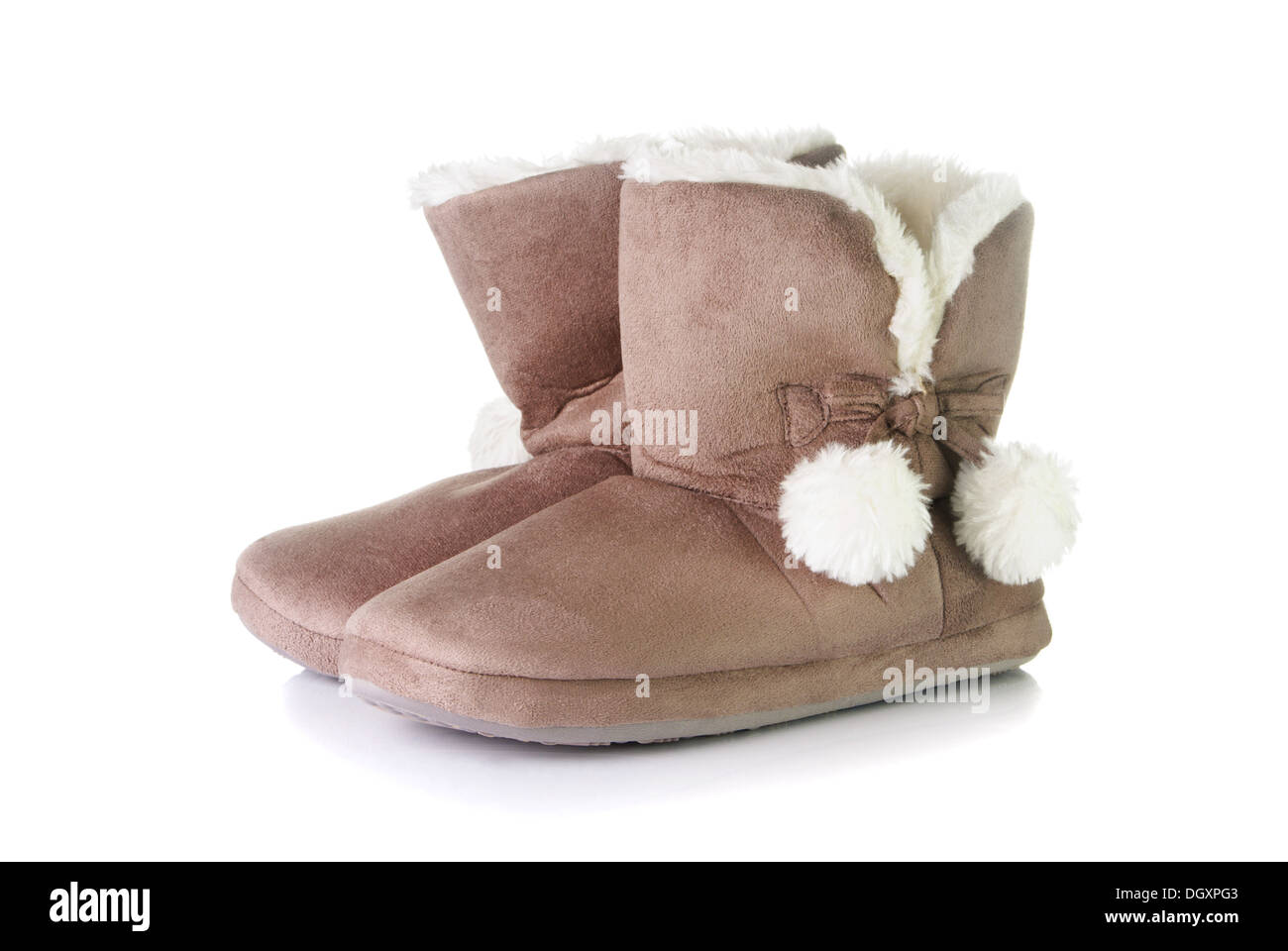 Pair of warm slippers on a white background Stock Photo