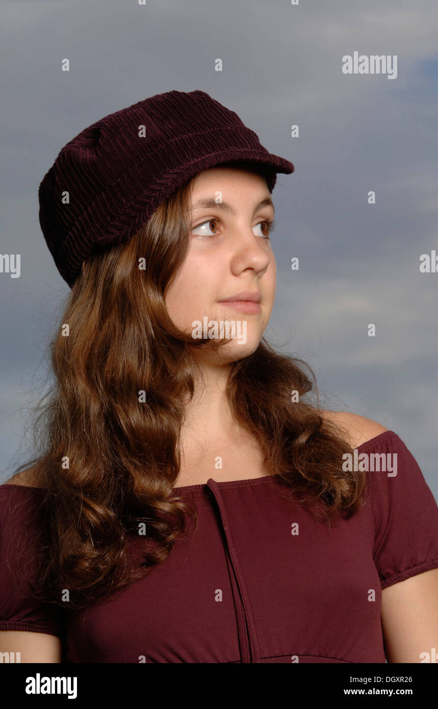 Teenage girl wearing a baseball cap, portrait Stock Photo
