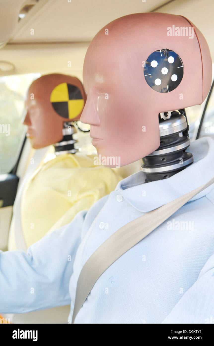 Crash test dummies in a car Stock Photo