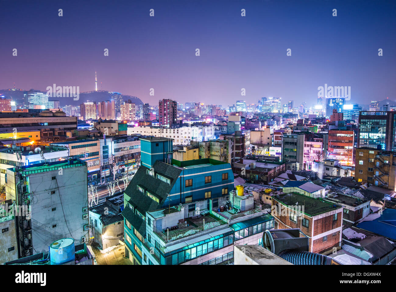 Seoul, South Korea with Seoul Tower in the distance Stock Photo