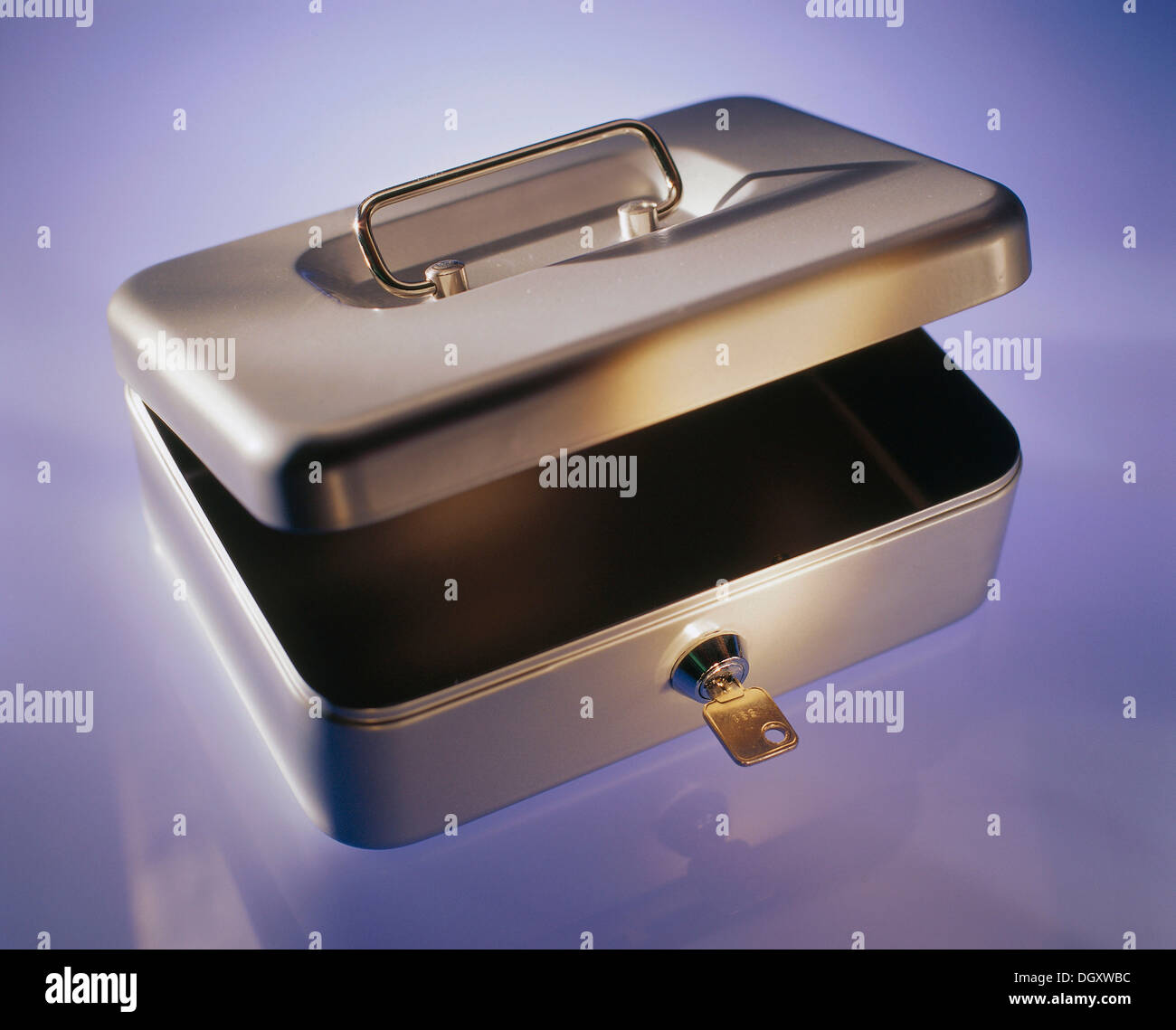 Halfopen metal cash box Stock Photo Alamy