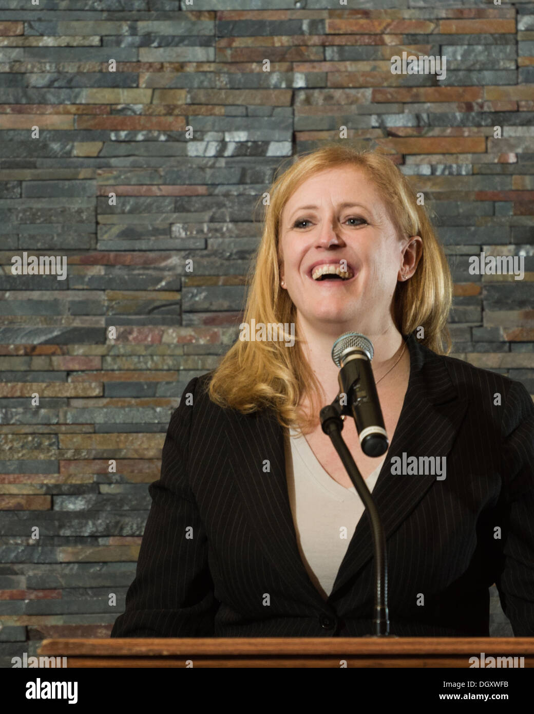 Lisa Raitt, Minister of Transport, speaking at a fundraising dinner, 2013-10-10, in Milton, Ontario, Canada. Stock Photo